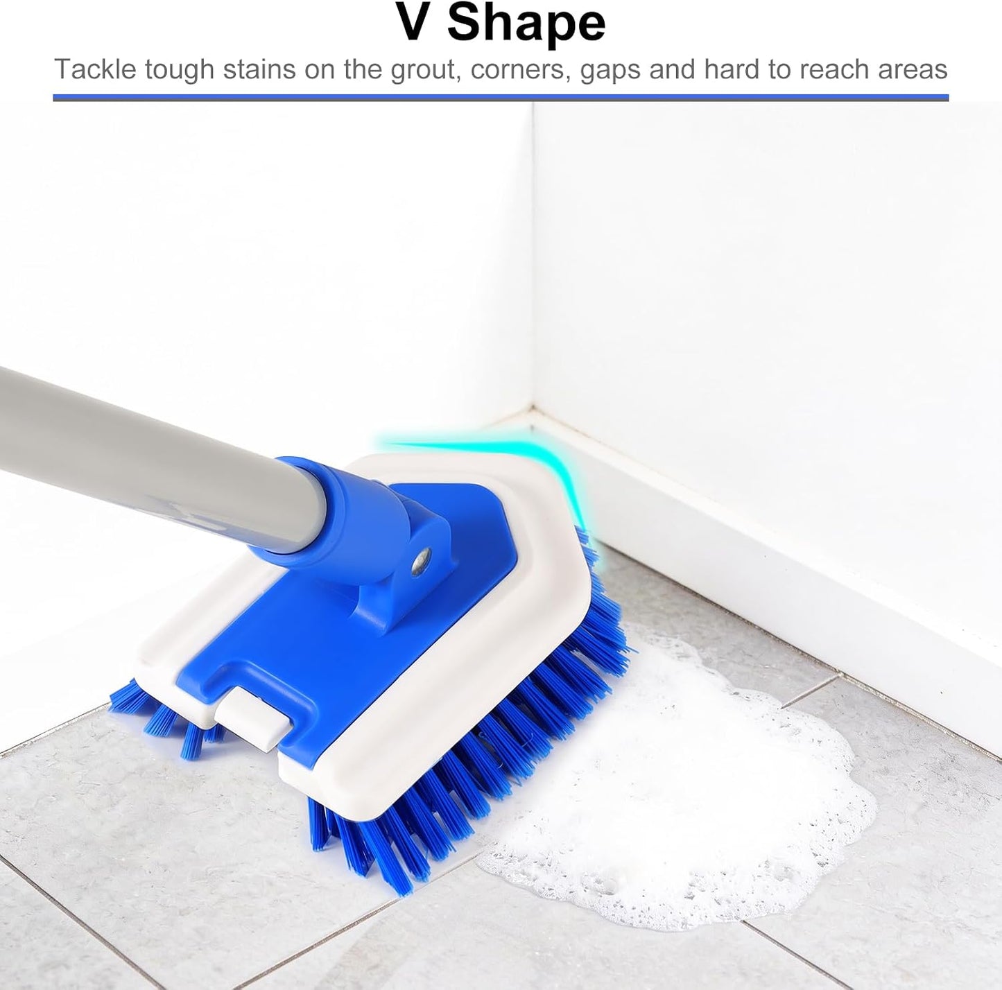 Lalafancy Bathroom Scrubber with Extendable Long Handle 50'' -3-in-1 Tub and Tile Cleaning Brush Interchangeable Head Attachment Shower Scrubber for Cleaning Bathroom Shower Bathtub Floor