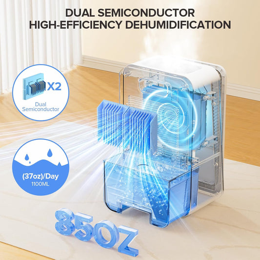Dehumidifier for Home,1000 sq.ft Dehumidifier for Basement Bathroom Bedroom with Auto Shut Off, Built-in Aromatherapy Diffuser,7 Colors LED Light, Quiet Dehumidifiers with Sleep Mode(CS08-Cream)