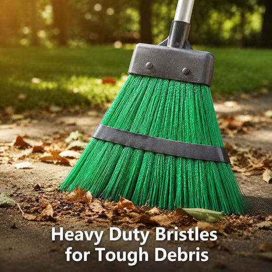 Heavy Duty Outdoor Broom with Retractable Handle for Yard Driveway Cleanup | stiff bristle construction, extendable handle, patio and deck sweeping, garage and driveway use, easy storage