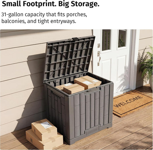 EAST OAK Outdoor Storage Box, 31 Gallon Deck Box for Patio Cushions, Pool Accessories & Garden Tools, Waterproof Resin Storage Container, Ash Grey
