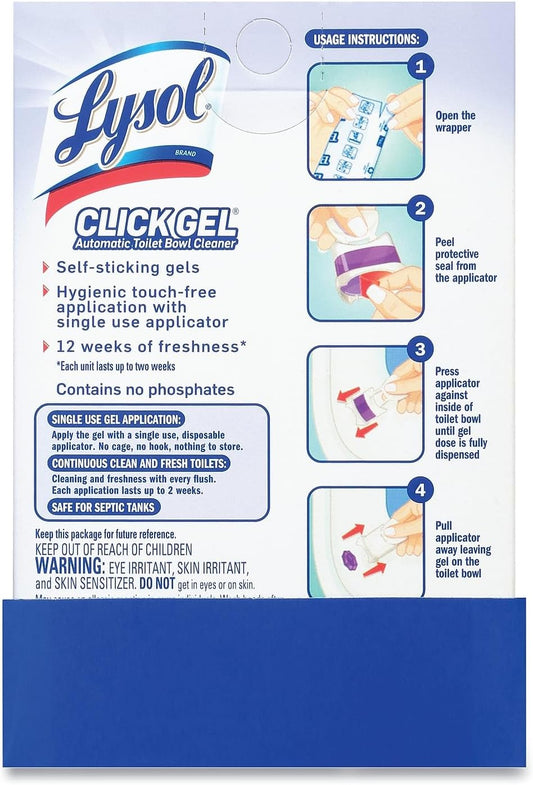 Lysol Click Gel Automatic Toilet Bowl Cleaner, Toilet Gel Stamp, Toilet Freshener, Bathroom Essentials, Refreshing Mango & Hibiscus Scent, 6 Count (Pack of 1)