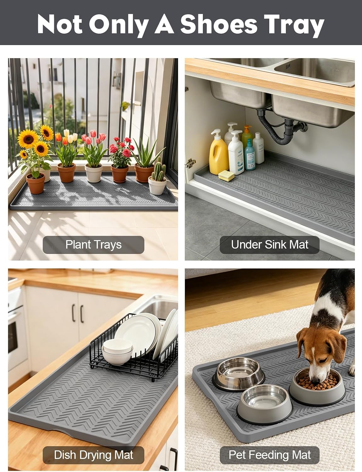 Kalolary Extra Large Boot Tray for Entryway, Silicone Shoe Trays Mat for Indoor Outdoor Use Non-Slip Shoe Mat Tray for Muddy & Wet Shoes Waterproof Shoe Rug for Front Door Patio Porch Room (30“x16“)
