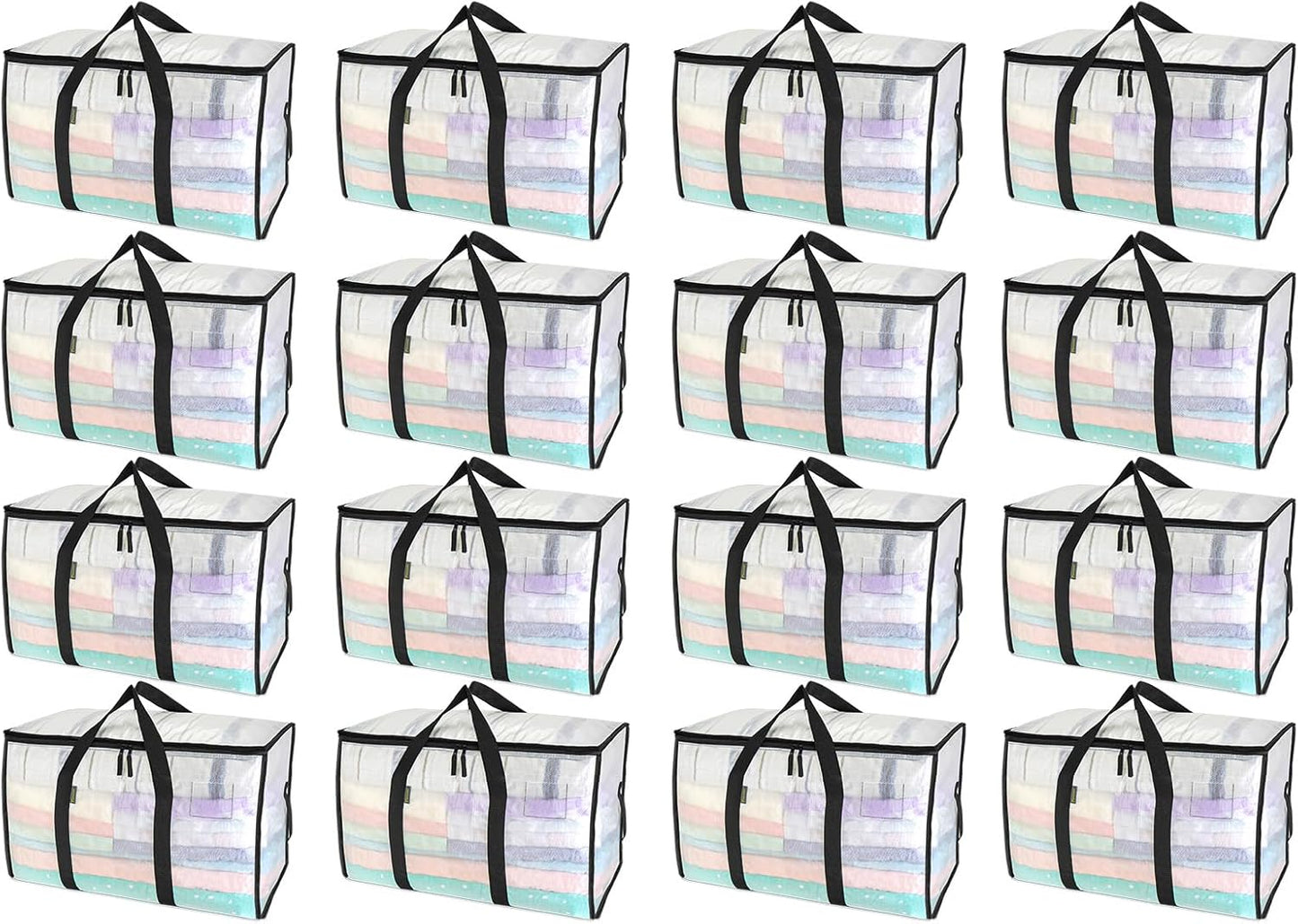 BALEINE 6-Pack Oversized Moving Bags with Reinforced Handles, Heavy-Duty Storage Tote for Clothes, Moving Supplies (Clear, 6-Pack)
