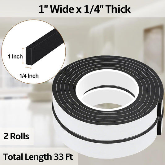 Foam Weather Stripping Door Seal,1 Inch W x 1/17 Inch T x 33 Feet White Window Sealing Tape,Single-Sided Self-Adhesive Insulation Sealing Strip