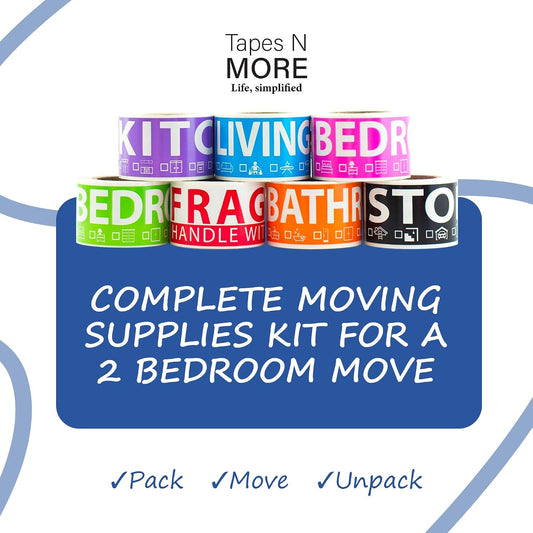 350 Home Moving Labels for 2 Bedroom House — 7 Color-Coded Room Labels (50 Each) + Fragile Stickers for Moving Boxes, Supplies, Wardrobe Boxes, Apartment Moves
