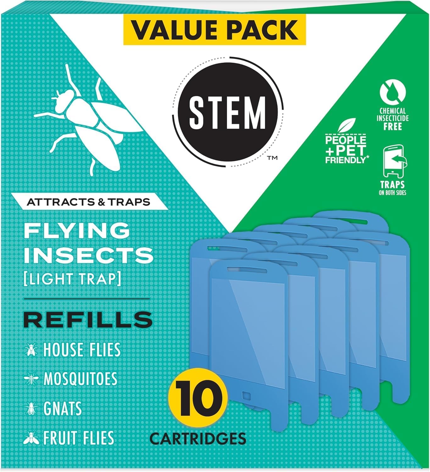 STEM Flying Insect Trap - Indoor Fruit Fly & Gnat Catcher for Home, Kitchen & Any Room, Attracts & Traps Bugs, Soft Blue UV Light - Includes 1 Plug-in Device & 1 Cartridge