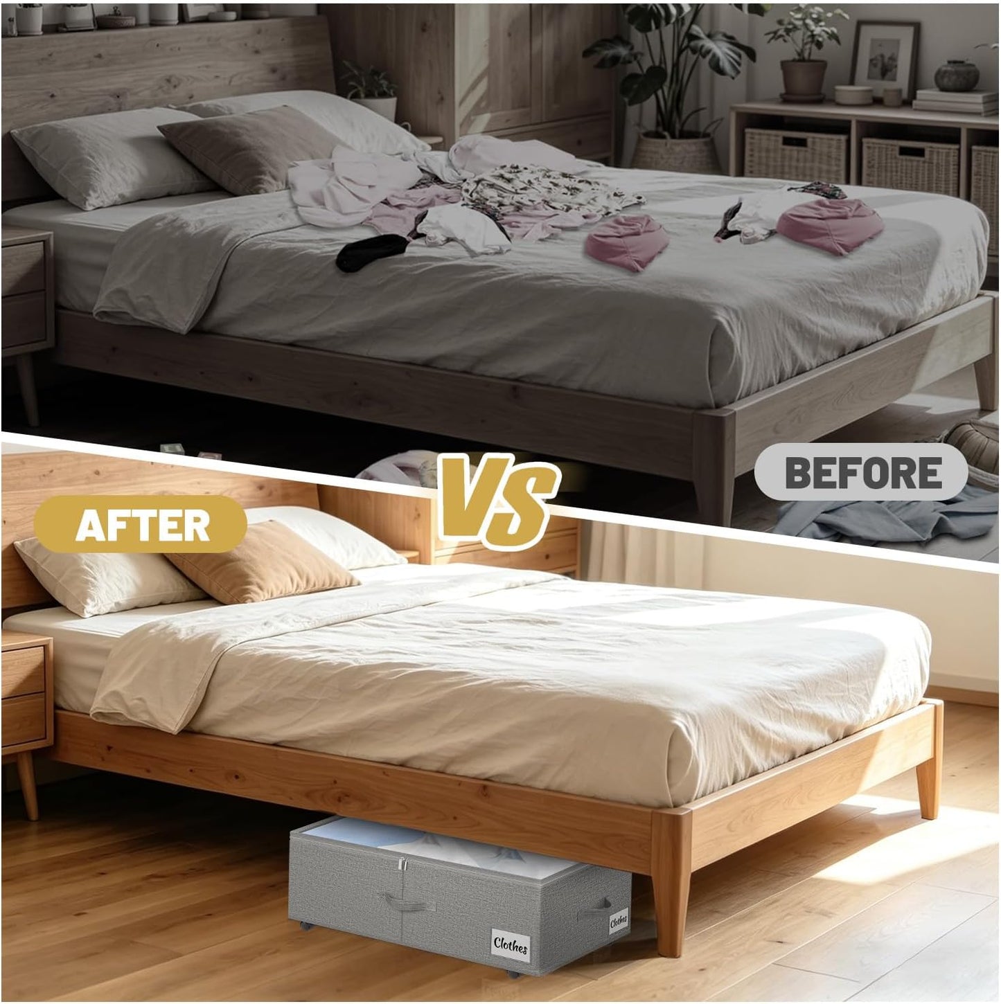 Under Bed Storage with Wheels, 2 Pack Underbed Storage Containers with Clear Lid & Label, XXL 75L Easy Assembly Rolling Under Bed Shoe Storage for Clothes, Shoes, Blankets, Black(28.3 X 16.5 X 9.5 in)