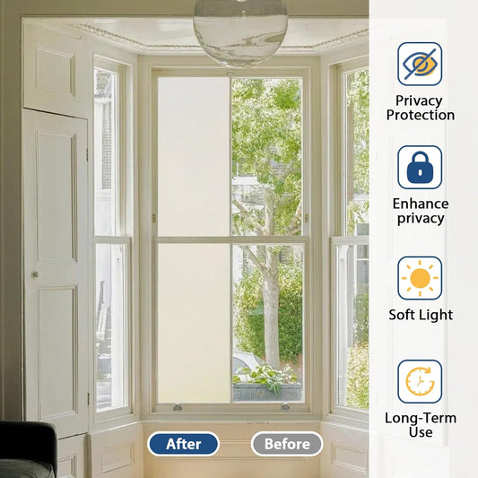 Timeet Window Privacy Film, Frosted Glass Window Clings, Static Cling Heat UV Blocking Anti-Glare Frosting Stickers, Decorative Bathroom Door Coverings Day and Night, 17.5 x 78.7 Inch, Pure