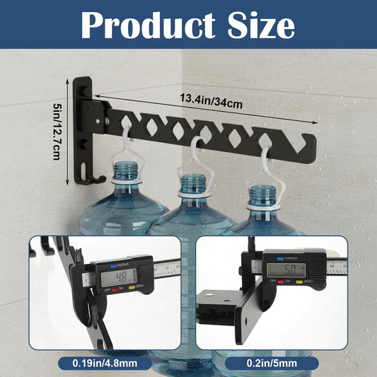 3-Pack Black Aluminum Wall Mounted Coat Hanger Holder, Retractable Folding Drying Rack - Space Saving Closet Organizer for Laundry, Bedroom, Bathroom