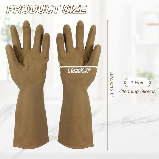 uxcell Rubber Cleaning Gloves, Reusable Household Dishwashing Long Rubber Gloves with Non-slip Grip