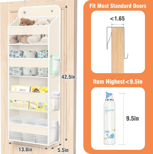 WISELIFE Over The Door Organizer Storage 4 Shelves Large Capacity Hanging Bedroom Storage Solution with 6 Side Pockets for Dorm Bathroom Pantry Nursery and Baby Essentials Holds up to 40 Lbs (Black)