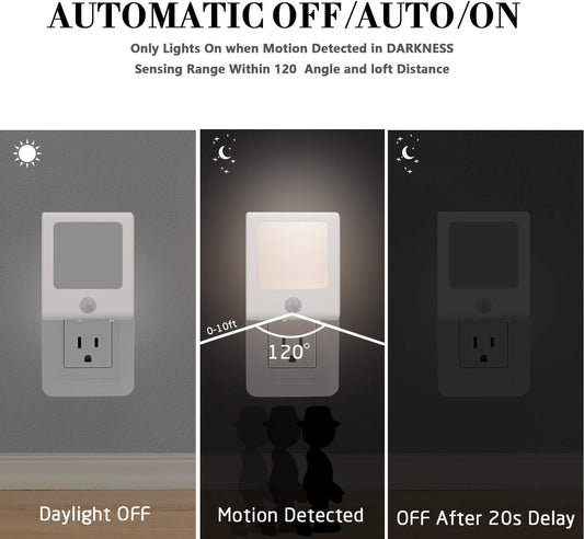 Vintar Motion Sensor Dimmable LED Night Light, Plug-in Nightlight with Auto Dusk to Dawn Sensor, Adjustable Brightness Warm White Lights for Hallway, Kids Room, Kitchen, Stairway, Bathroom