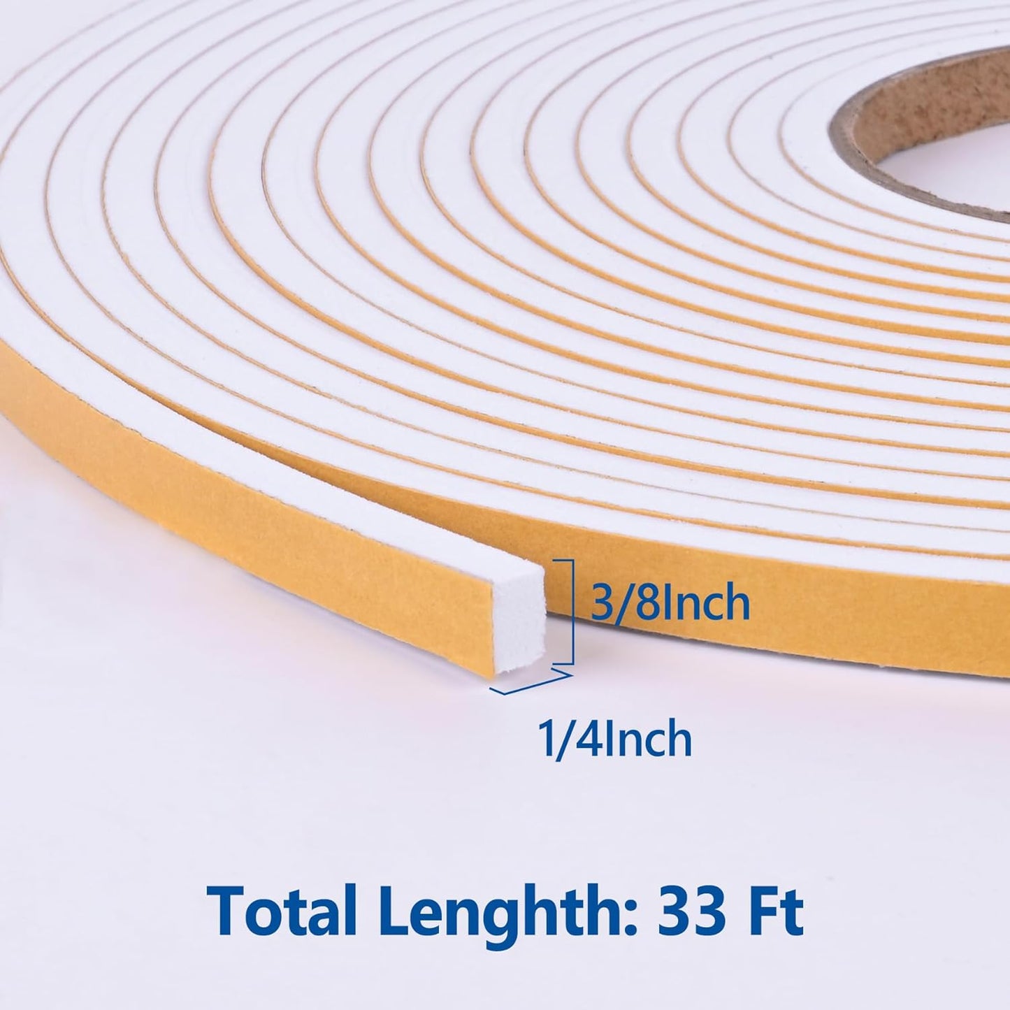 Self Adhesive Foam Tape Weatherstrip 1/2in x 1/4in x 42Ft High Density Foam Insulation Strips Foam Seal Weather Stripping with Strong Adhesive for Door and Window Sound Isolation Soundproofing, White
