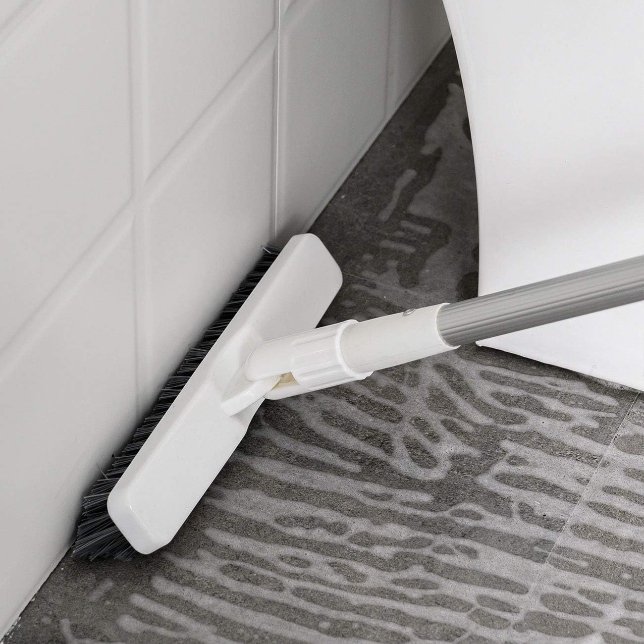 Grout Brush Scrubber with 51.2" Long Extendable Telescopic Handle Cleaning Brush with V-Shaped Bristles Built Scrub Brush Perfect for Bathroom,Kitchen,Tub,Tile,Hard-to-Reach Corners