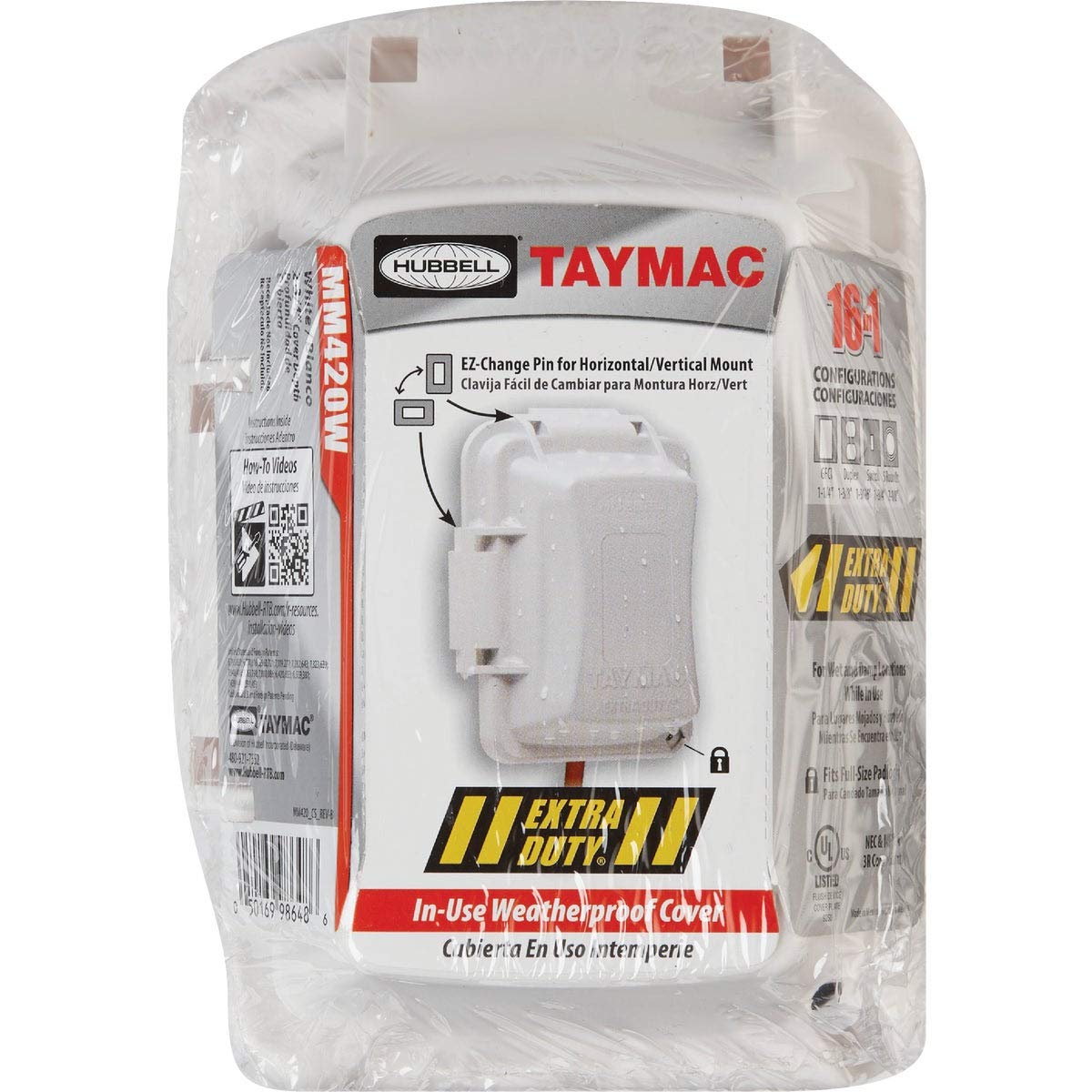 TayMac MM420W Raco 1-Gang Nonmetallic Extra Duty Weatherproof In-Use Horizontal/Vertical 16-in-1 Standard Cover, White, 2.75" Size