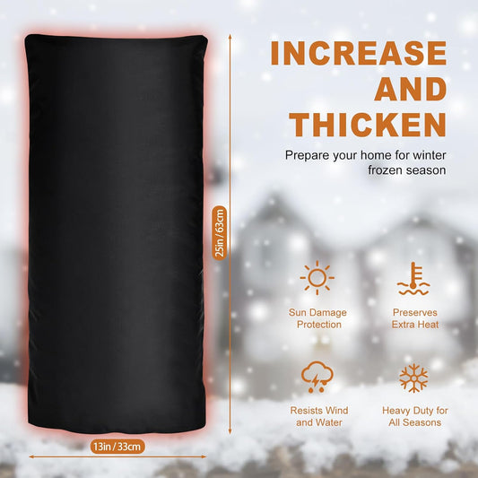 Outdoor Faucet Covers, Winter Water Faucet Cover Socks Anti-Freezing Protection Cover,25"Lx13"W Thicker Reusable Waterproof Insulated Spigot Cover, Yard Faucet Pipe Insulation Cover(1Pack black)