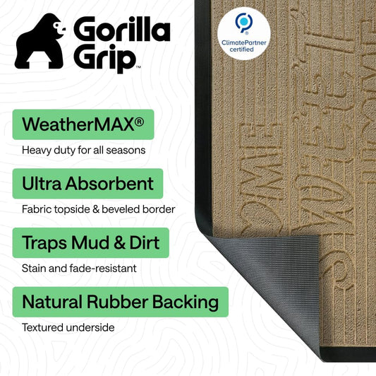 GORILLA GRIP 100% Waterproof All-Season WeatherMAX Doormat, US Designed Natural Rubber, Stain and Fade Resistant, Low Profile Indoor Outdoor Door Mats, Easy Clean Patio Mat, 29x17, Graphite Skiing - Colors A