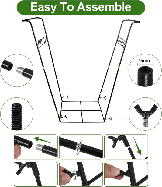 Trash Bag Holder Stand, Outdoor Garden Garbage Bag Holder Holds 30-45 Gallon Bags, Metal Leaf Bag Holder Stand with 4 Fixing Clips and 2 Garbage Bags, For Outdoor Yard Camping Garden Lawn
