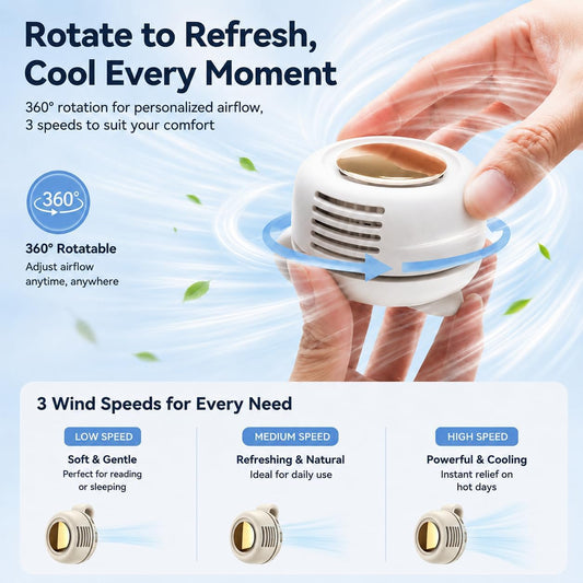 Clip On Fan, Portable Silent Mini Bladeless Personal Fan, 3-Speed 360° Rotatable Small Clip Fan for Shirt Waist, Hands-Free Wearable Fan for Outdoor Travel Office
