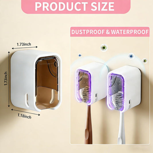 Wall Mounted Toothbrush Holders with Cover for Shower, 2PCS Single Slot Toothbrush Dispenser Storage Organizer for Bathroom, Family & Travel Use (Gray+Brown)