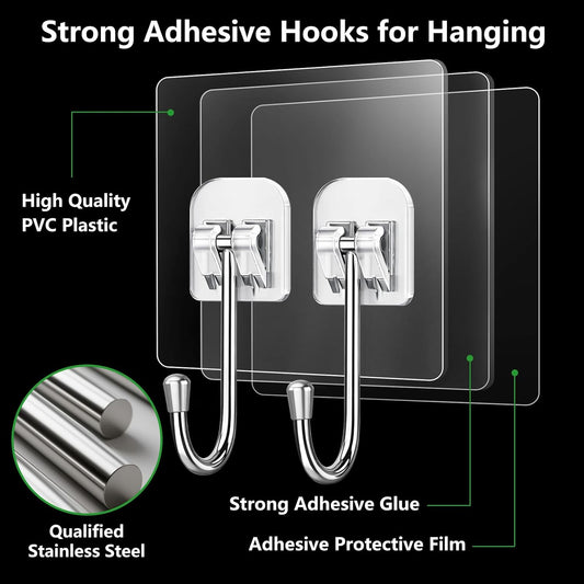Strong Adhesive Hooks for Hanging Heavy Duty Rustproof Wall Hangers Towel Hooks for Bathrooms No Damage Easy-To-Remove Traceless Squeegee Shower Hook, Clear Utility Hook Multiple Uses for Kitchen Home