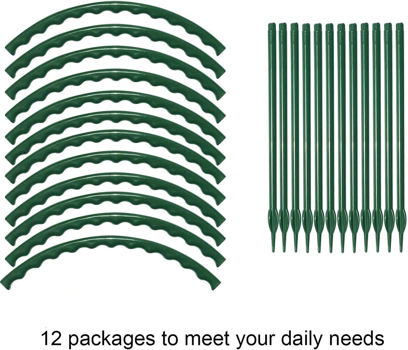12 Pack Plant Support for Indoor and Outdoor Small Plants,Half Round for Potted Plants, Plastic Ring Flower Stakes with 20Pcs Plant Garden Clips