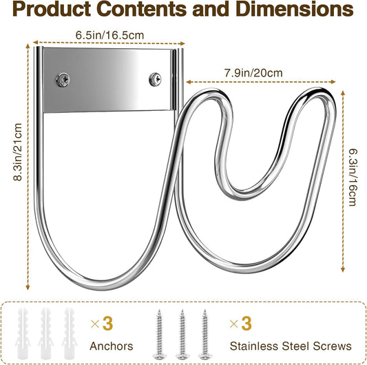 Garden Hose Holder Wall Mount, SS304 Stainless Steel Water Hose Hanger Heavy Duty with Nozzle Groove, 44LB Capacity Outdoor Hose Rack for Extension Cords Vacuum Hose, Silver, 1 Pack