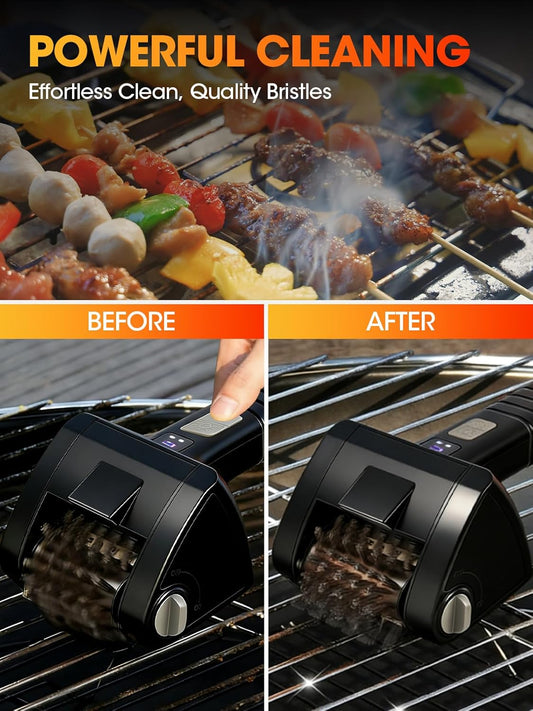 Electric Grill Brush, Built-in LED BBQ Cleaner with 29W High Torque Motor, 2-speed Hard Scrubbing Cordless Grill Cleaner, 4000mAh Rechargable, Removable Dishwasher Safe 304 Stainless Steel Brush Head