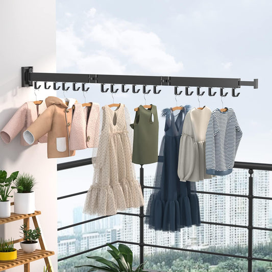 Dr.DJ Clothes Drying Rack for Laundry, Retractable Clothes Hanger Rack Wall Mounted Folding Indoor, Drying Rack, Space Saver Clothes Rack,Collapsible (Tri-Fold) with 18 J-Hooks Laundry Rack White