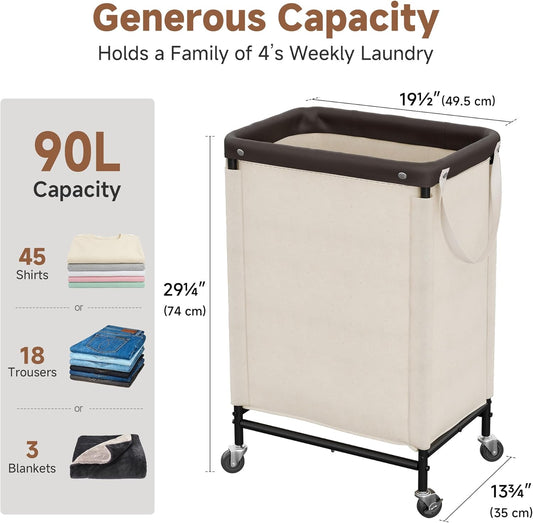 StorageWorks 3 Section Laundry Hamper, Rolling Laundry Cart with Wheels and Handles, Laundry Room Double Sorter for Organizer and Storage, 31.7 Gal(120L), Beige