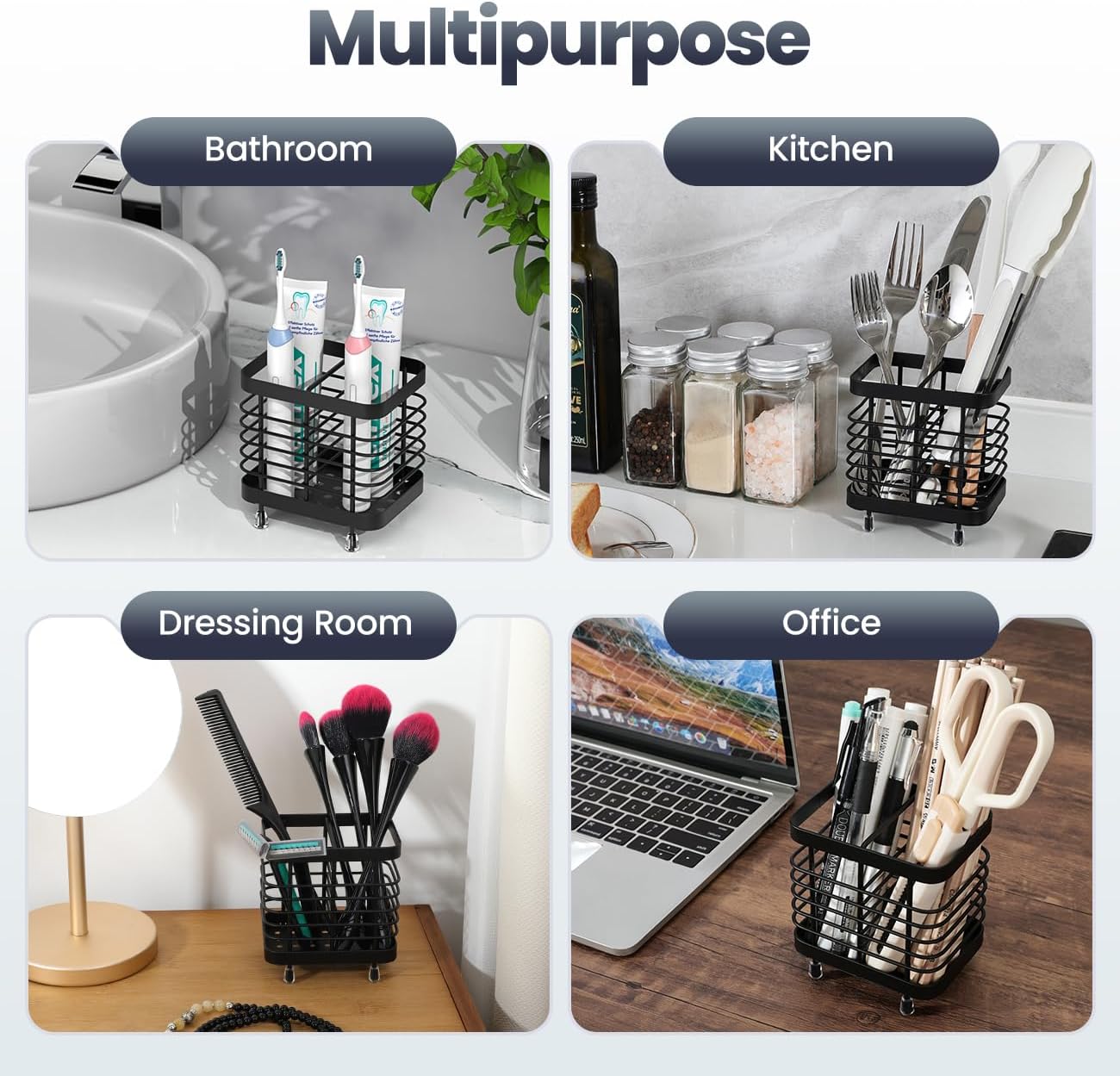 Luxspire Toothbrush Holders for Bathroom, Stainless Steel Electric Toothbrush Holder Wall Mounted, Shower Toothbrush Toothpaste Holder, Bathroom Organizer Essentials, 2 Slots, Black