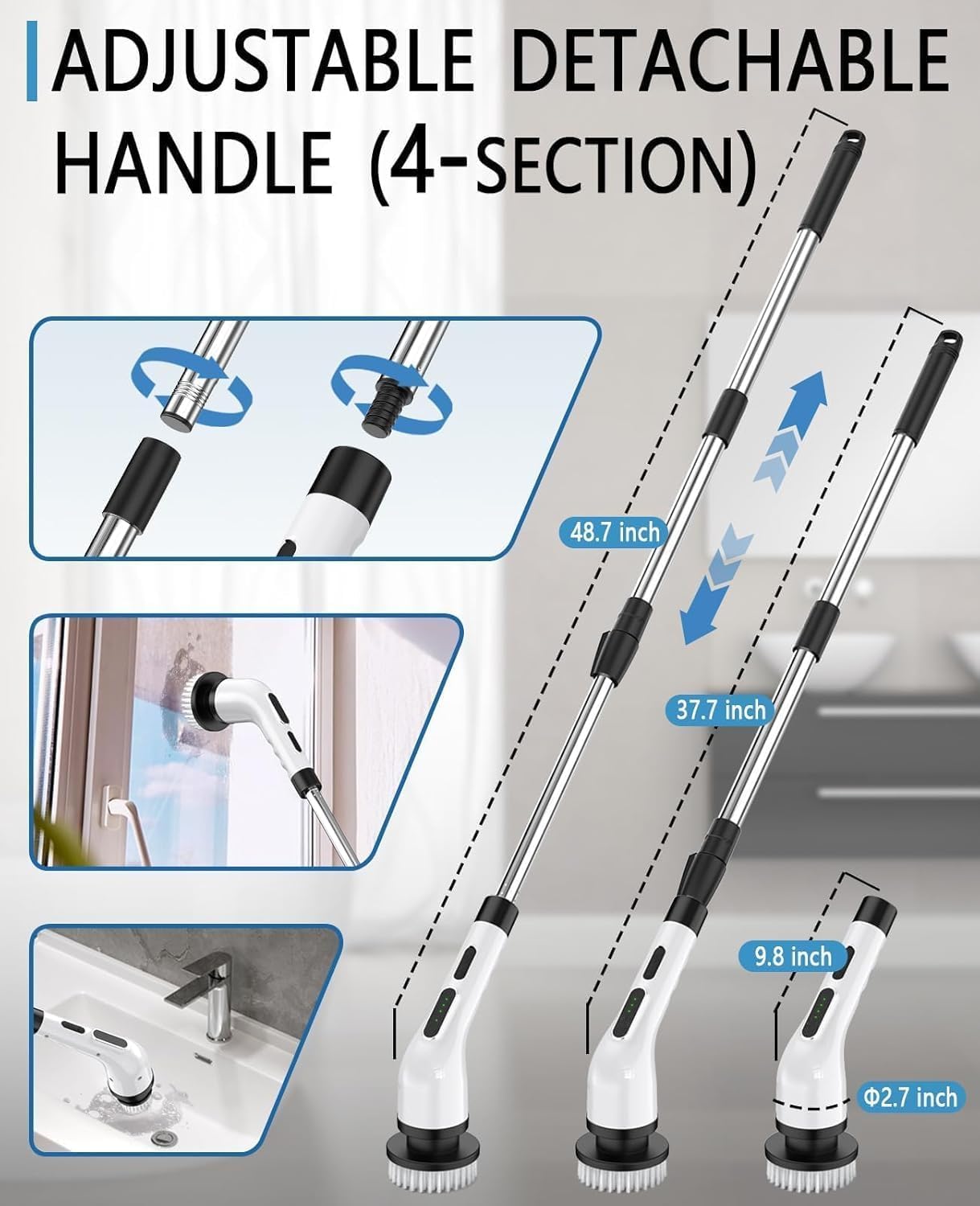 Electric Spin Scrubber for Cleaning Bathroom, Shower Scrubber Cordless Cleaning Brush with IPX7 Waterproof & 3 Speed, 9 Brush Heads, Bathroom Cleaning Supplies for Shower Tub Kitchen Tile Toilet Floor