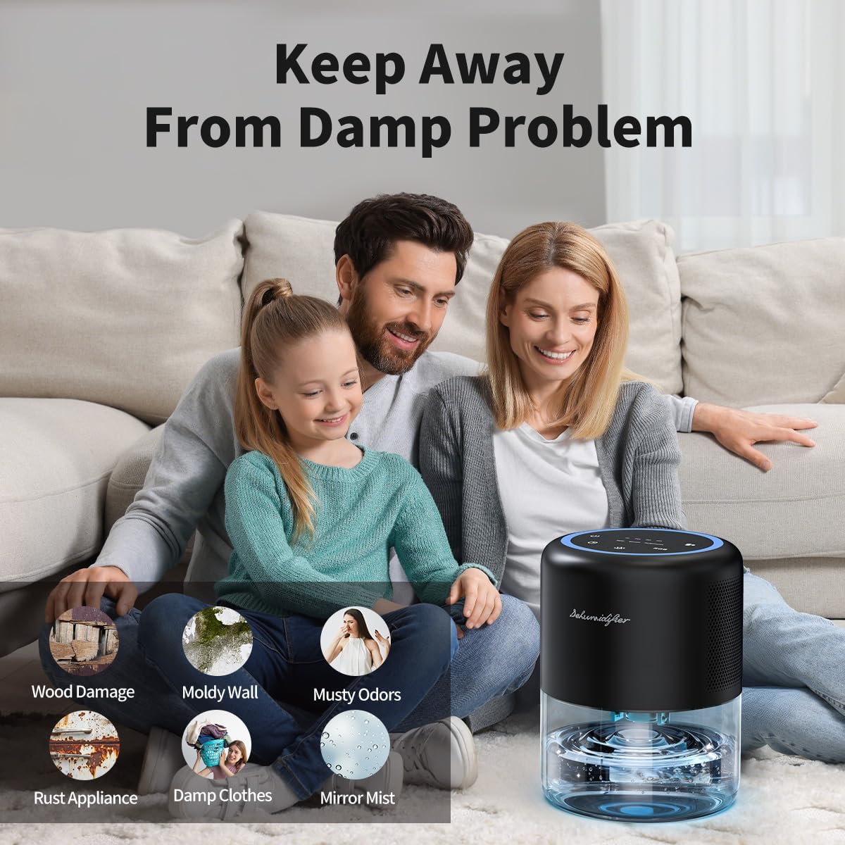 44oz(1.3L) Small Dehumidifier for Home, Auto-Off Quiet Portable Dehumidifier with 3 Modes, 10 Color Lights, 4 Timer Settings for Bedroom Bathroom Closet, Black(215 sq.ft)