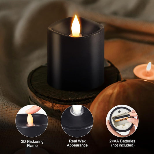 3x4 Flickering Flameless Candles Set of 3,Real Wax Pillar LED Candles,with Timer,4 inch Flameless Candles with Remote,for Party Wedding Holiday Home Decor,Ivory