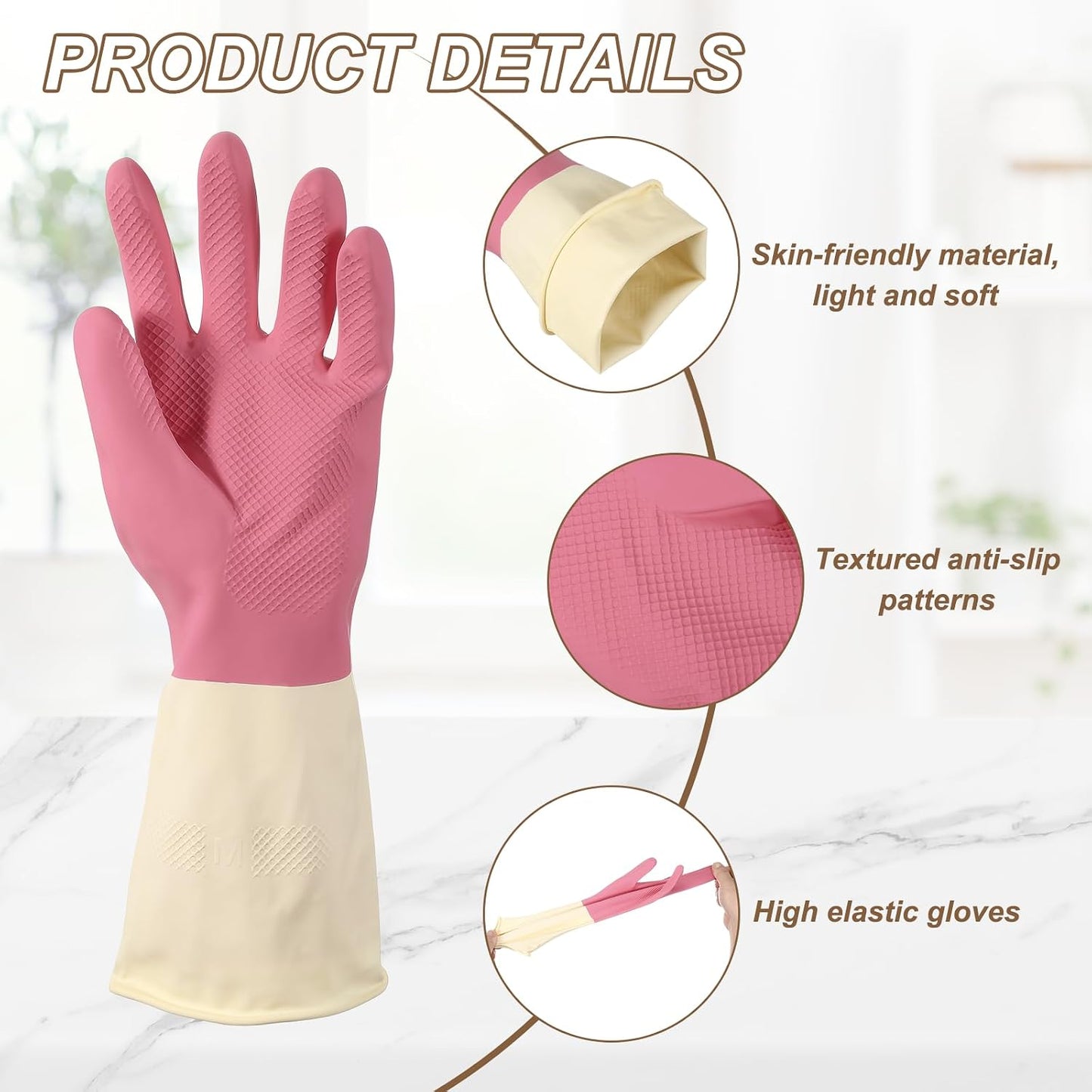 uxcell Rubber Cleaning Gloves, Reusable Household Dishwashing Long Rubber Gloves with Non-slip Grip