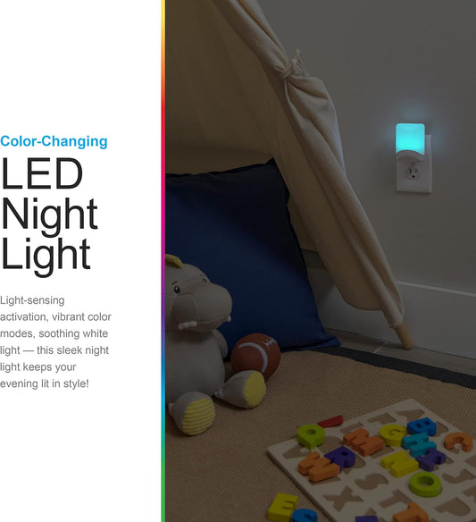 GE Color Changing LED Night Light for Kids, Dusk to Dawn Sensor, Home Decor Apartment Essentials, Wall Lights for Bedroom, Ambient Lighting, Nightlights Plug in, 1 Pack, 34693