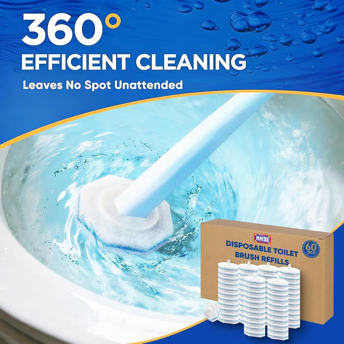 60Ct Disposable Toilet Brush Refills, Toilet Bowl Cleaner Refills, Bathroom Cleaning, Disposable Prefilled Cleaning Scrubbers, Compatible with Most Toilet Brushes