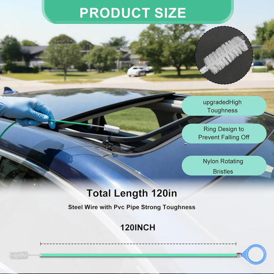 Auto Sunroof Drain Cleaning Tool, 120 Inch Long Flexible Tube Cleaning Brush, Extra Long Pipe Cleaners for Car Sunroof, Windshield Wiper Drain Hole, Trunk Drain & Sewer Maintenance