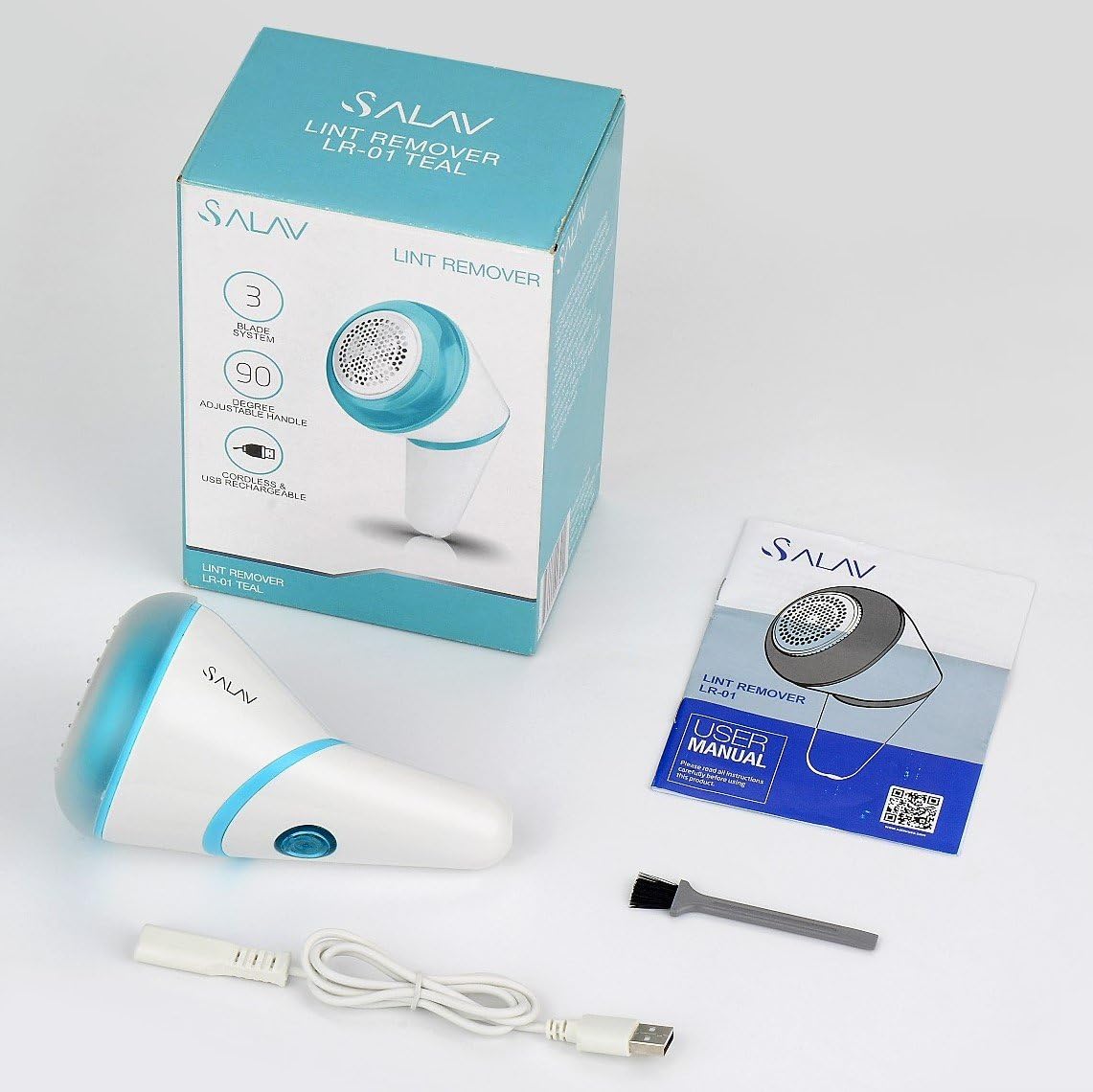 SALAV Lint Shaver Fabric Remover Batteryfree USB Rechargeable Cordless Portable with Brush for Home and Travel, Ice Blue, LR-01