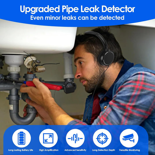Water Leak Detector, Pipe Detector with Sound Intensifier, 13000X Sound Amplification Detects Sound Distance, Listen Through Walls with Large Earphones for Site, Tube Construction