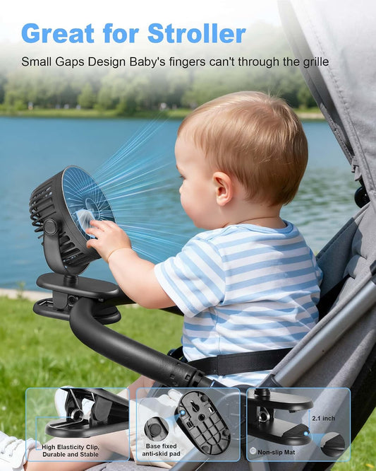 Portable Clip on Fan, Rechargeable Stroller Fan, USB Desk Fans With TYPE-C Port 5200 mAh Battery Operated 3 Speed 360° Rotatable Personal Small Mini Table Fan for Pram Car Seat Crib Golf Cart Camping