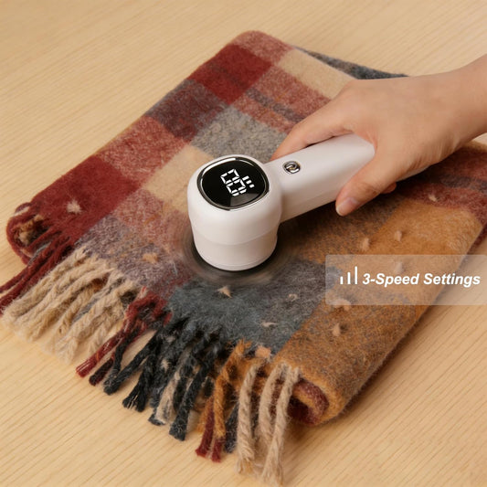 Fabric Shaver Lint Remover Rechargeable with Digital Display๏ผ3-Speeds Sweater Shaver to Remove Pilling Defuzzer Fabric Shaver for Clothes, Couch, Curtain, Blanket,Furniture, White