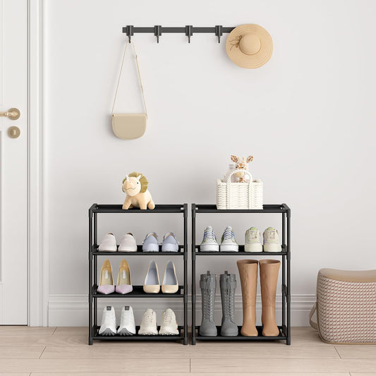 Autonomier 4 Tier Extra Small Shoe Rack (16.3" Wide), Narrow Stackable Kids Toddler Adult Shoe Storage Organizer Shelf for Closet Floor Entryway Bedroom, Space Saver Shoe Rack Organization Shelves