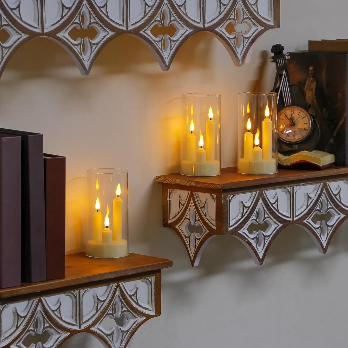 3 in 1 Flameless Taper Short Candles with 10 Key Remote Control and Timer, Battery Operated Pack of 2 LED Acrylic 3" x6" Grey Pillar Flickering Warm Light
