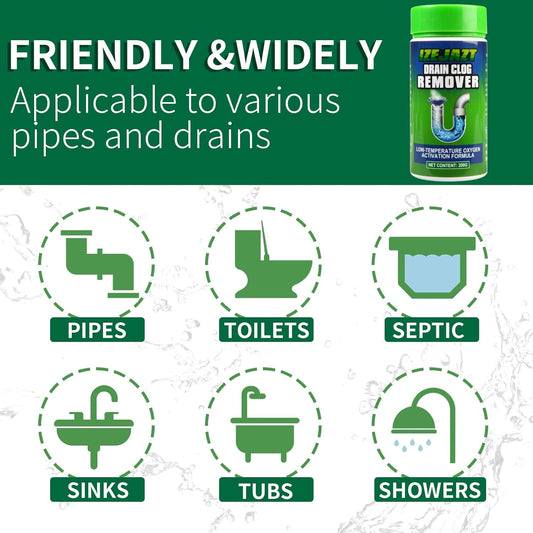 Drain Clog Remover Powder - Fast Acting Formula for All Drains, Kitchen, Bathroom, Sink & Shower - 100% Effective to Eliminate Hair, Grease, and Blockages