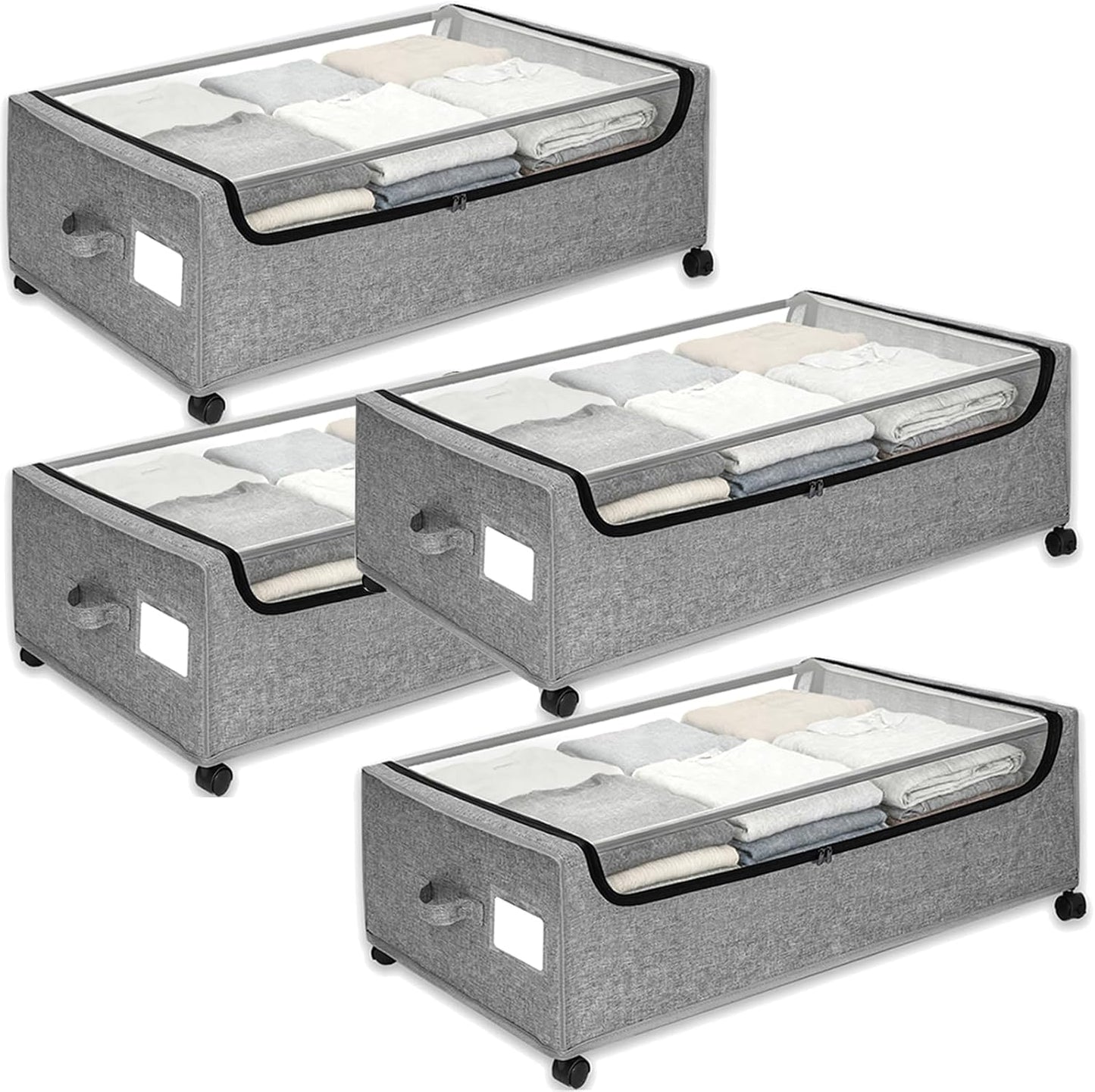Under Bed Storage with Wheels, 2-Pack Under the Bed Storage Containers with Clear Lids & Label, Underbed Storage Bins, XXXL 85L 11 inches Rolling Metal Drawer for Clothes, Shoes, Toys, Books - Gray