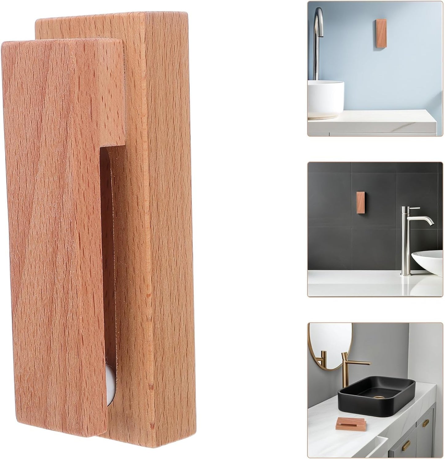 Cabilock 2pcs Solid Beech Wood Wall Hooks Bathroom Towel Hanging Rack Wall-Mounted Organizer for Kitchen Cleaning Cloth Storage