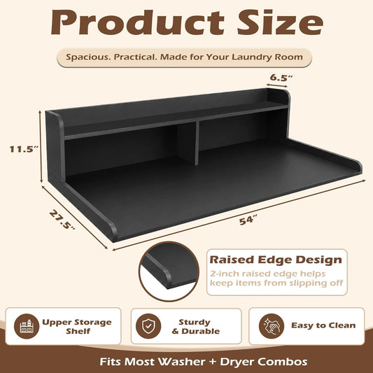 Royxen Laundry Countertop with 2-Tier Shelf Universal Fit, Washer and Dryer Countertop with Storage Space, Shelf Height 11.5 Inches, Solid Wood Core, Oak
