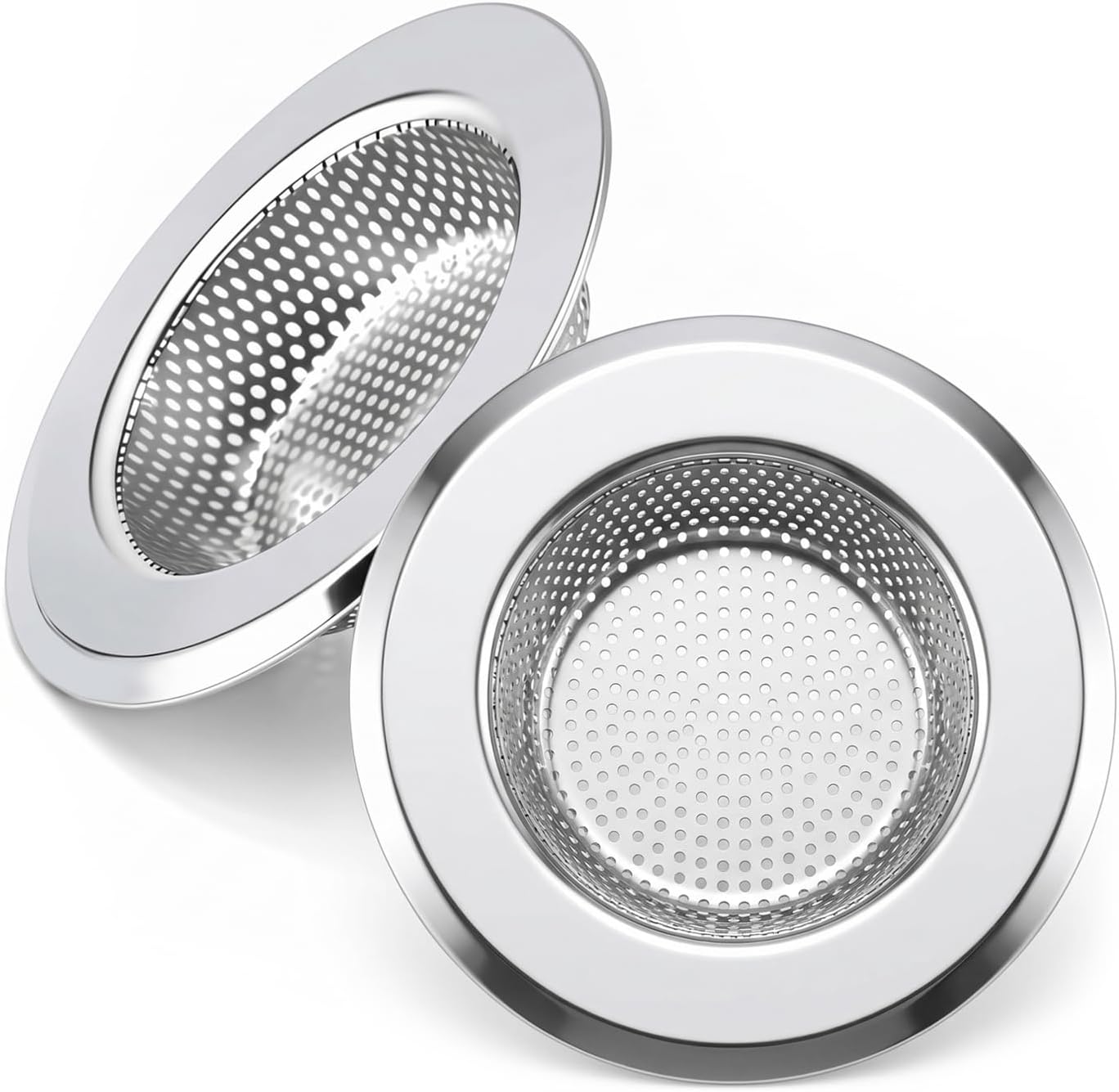 2PCS Sink Drain Strainer Set, 4.5 Inch Outer Diameter | Stainless Steel Ktchen Sink Strainer, Sink Drain Cover Filter Food Catcher Basket,Prevent Clogs and Keep Drains Clear