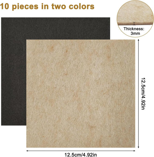 10 Pcs Felt Furniture Pads, 5 x 5 inch, Self Adhesive Felt Pads, Large Non Slip Felt Sheets Protectors for Hardwood Wood Floors Heavy Duty Chair Wall Furniture Feet Laminate Flooring, Beige/Black